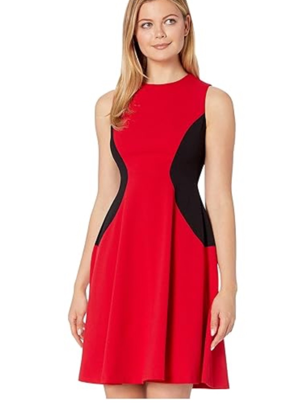 Tommy Hilfiger Red and Black Sleeveless Fit-and-Flare Dress